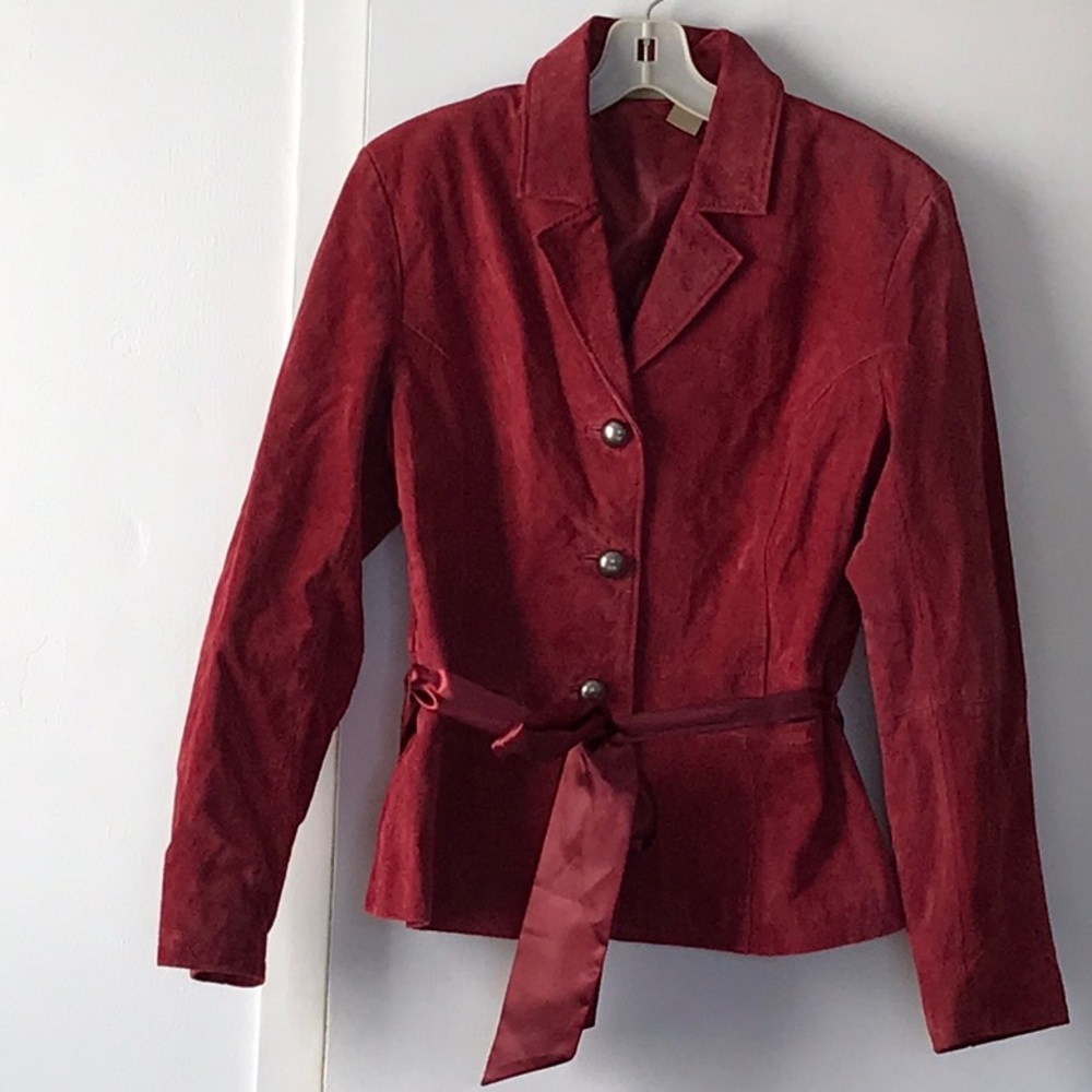 Rust Red Leather Suede Fitted Jacket